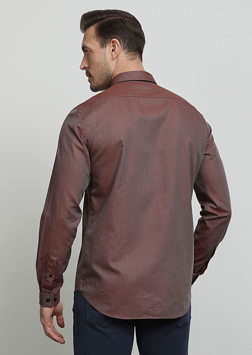 Bordo Regular Fit Dokuma Casual %100 Pamuk Gömlek - 4