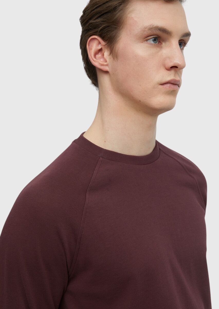 Burgundy Crew Neck Plain Sweatshirt - 5