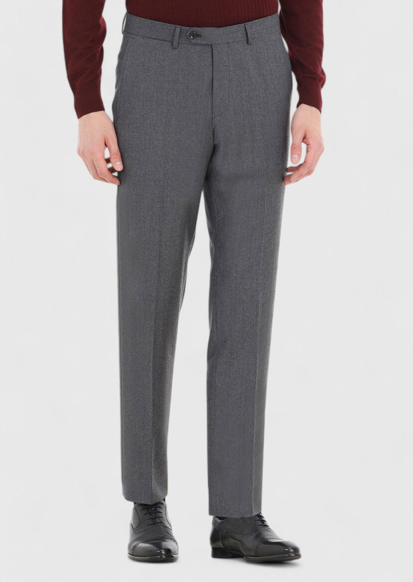 Dark Grey Material Regular Fit Classical 100% Wool Trousers 