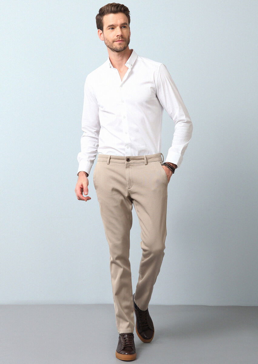 Deve Tüyü Düz Dokuma Regular Fit Casual %100 Pamuk Pantolon - 1