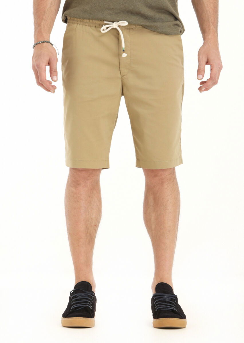 Deve Tüyü Düz Dokuma Regular Fit Casual Pamuk Karışımlı Bermuda - 2