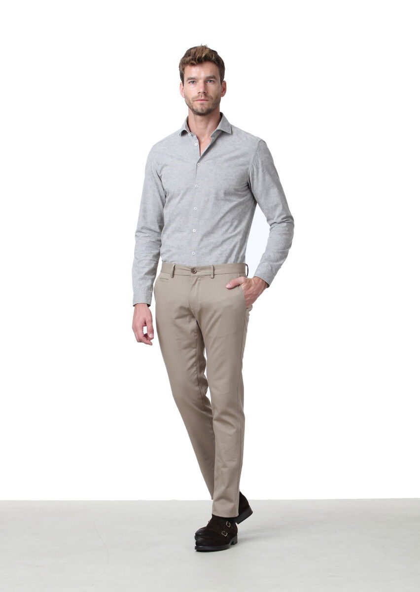 Deve Tüyü Düz Dokuma Regular Fit Casual Pamuk Karışımlı Pantolon - 1