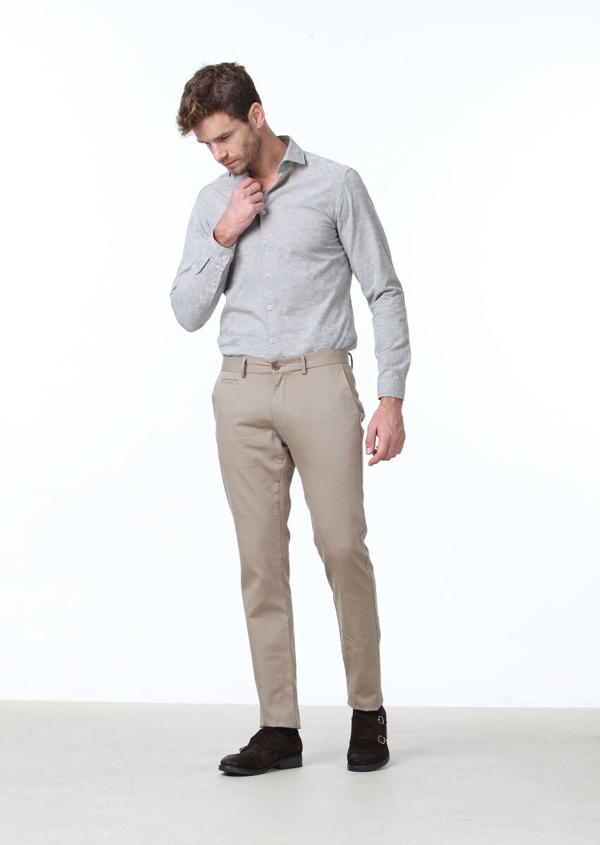Deve Tüyü Düz Dokuma Regular Fit Casual Pamuk Karışımlı Pantolon - 2