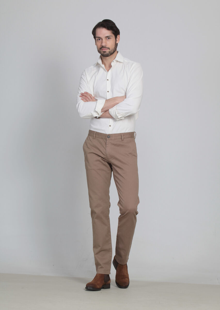 Deve Tüyü Düz Dokuma Regular Fit Casual Pamuk Karışımlı Pantolon - 1