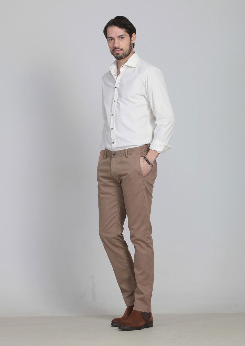 Deve Tüyü Düz Dokuma Regular Fit Casual Pamuk Karışımlı Pantolon - 3