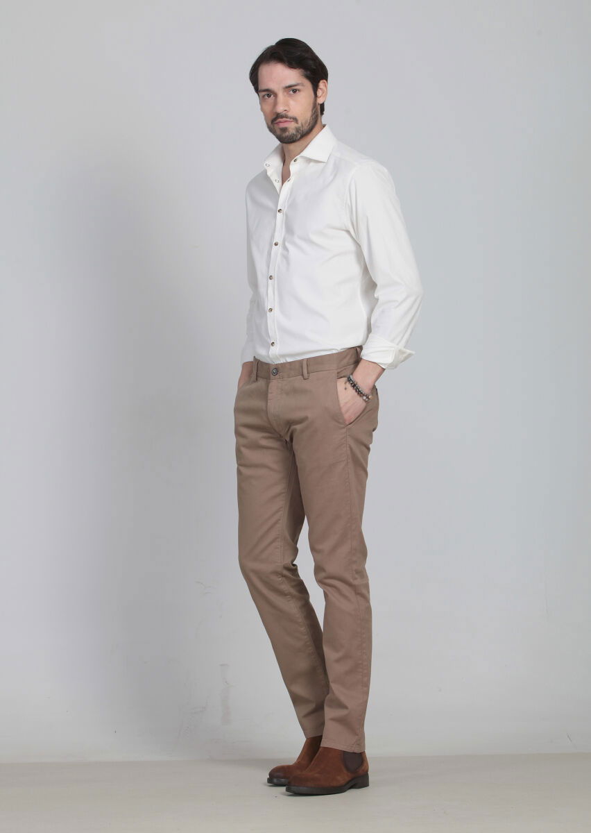 Deve Tüyü Düz Dokuma Regular Fit Casual Pamuk Karışımlı Pantolon - 3