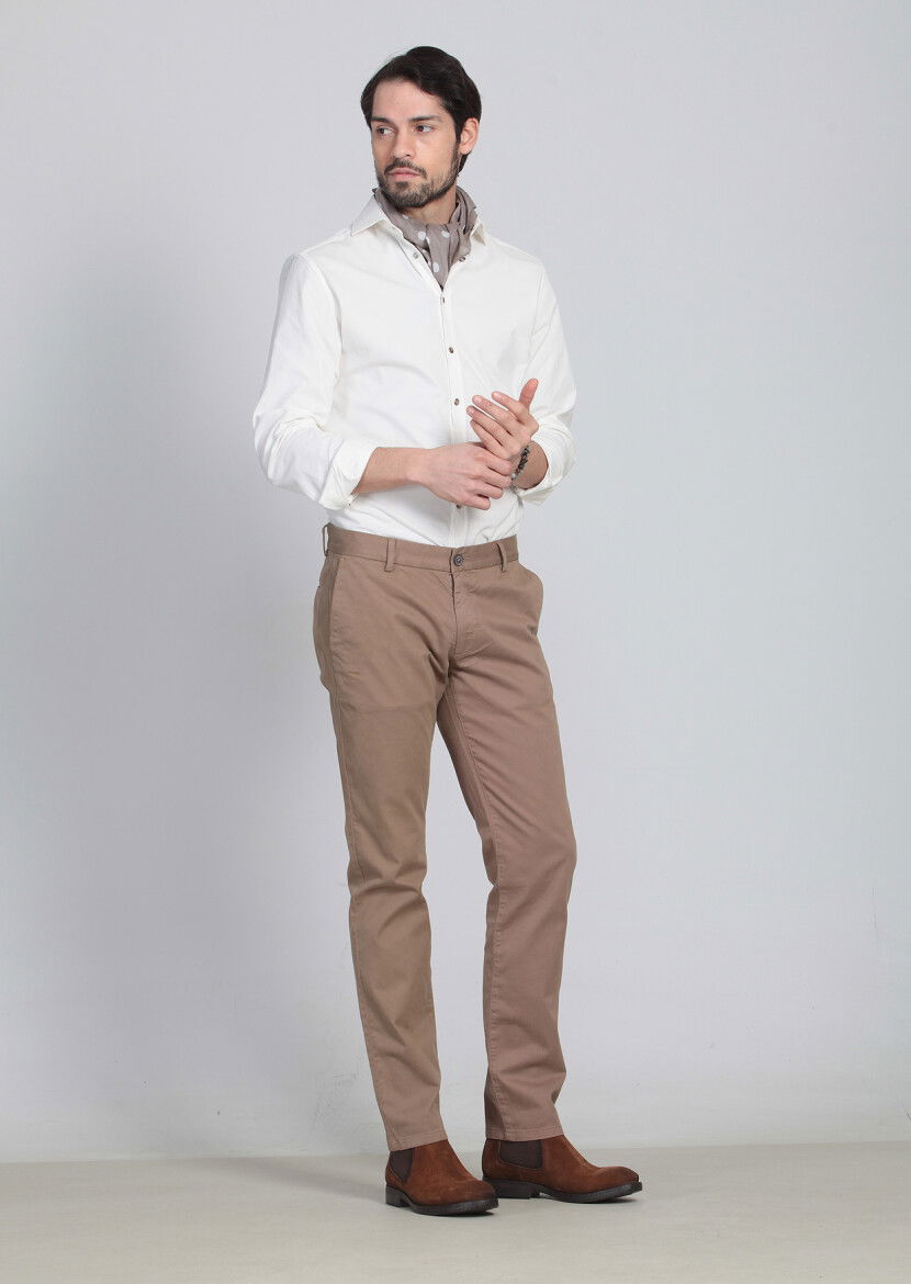 Deve Tüyü Düz Dokuma Regular Fit Casual Pamuk Karışımlı Pantolon - 4