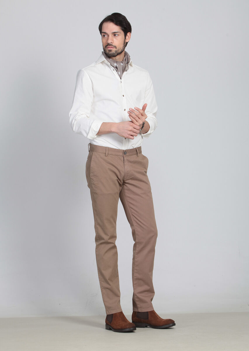 Deve Tüyü Düz Dokuma Regular Fit Casual Pamuk Karışımlı Pantolon - 4