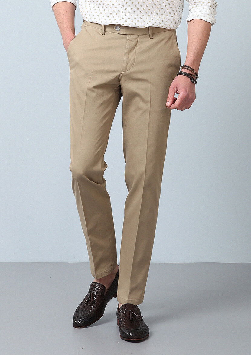 Deve Tüyü Düz Dokuma Regular Fit Smart Casual Pamuk Karışımlı Pantolon 