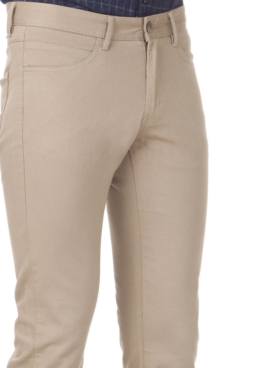 Deve Tüyü Düz Dokuma Slim Fit Casual Pamuk Karışımlı Pantolon - 3