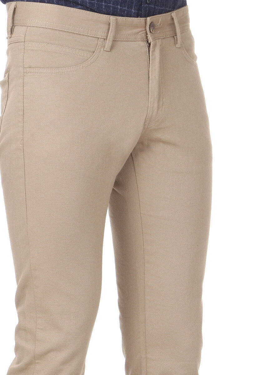 Deve Tüyü Düz Dokuma Slim Fit Casual Pamuk Karışımlı Pantolon - 3