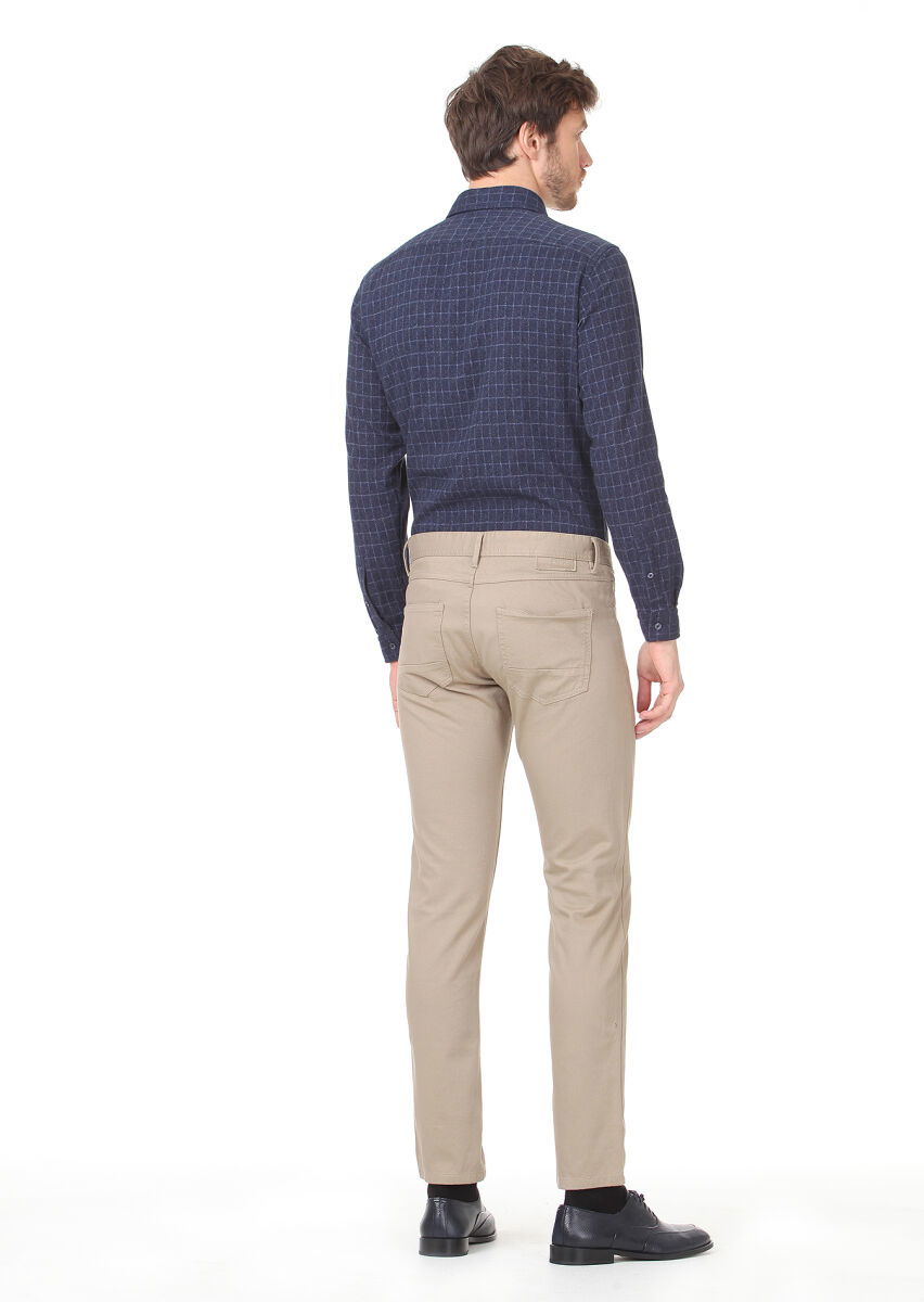 Deve Tüyü Düz Dokuma Slim Fit Casual Pamuk Karışımlı Pantolon - 4