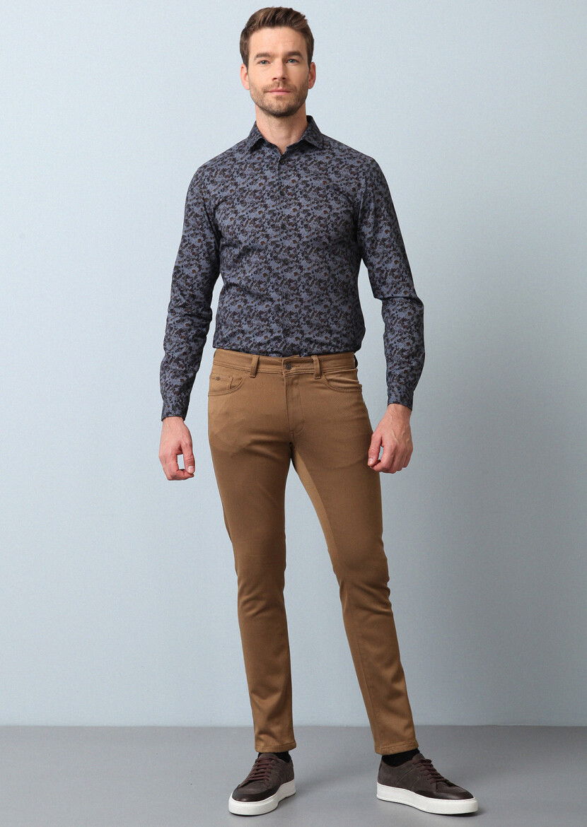 Deve Tüyü Düz Dokuma Slim Fit Casual Pamuk Karışımlı Pantolon 