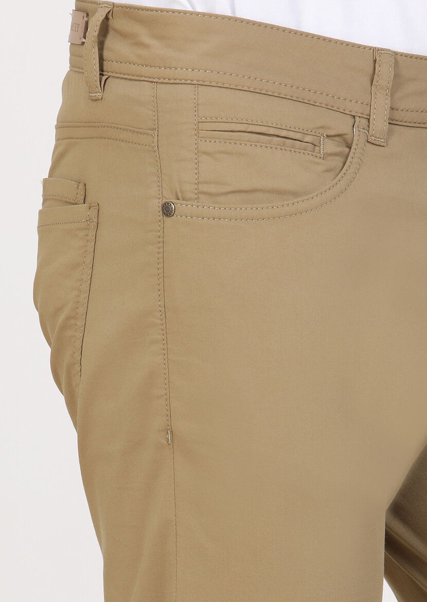 Deve Tüyü Düz Dokuma Slim Fit Casual Pamuk Karışımlı Pantolon - 3