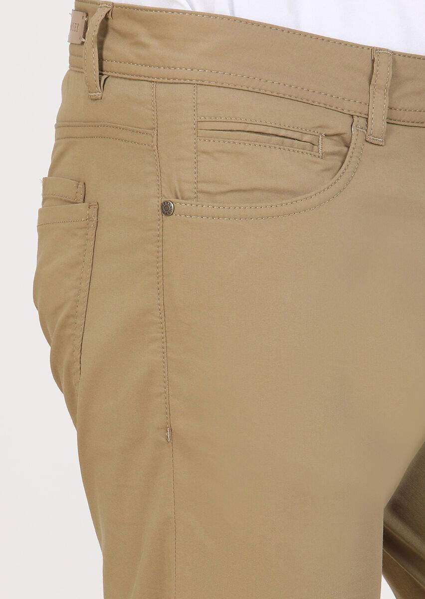 Deve Tüyü Düz Dokuma Slim Fit Casual Pamuk Karışımlı Pantolon - 3