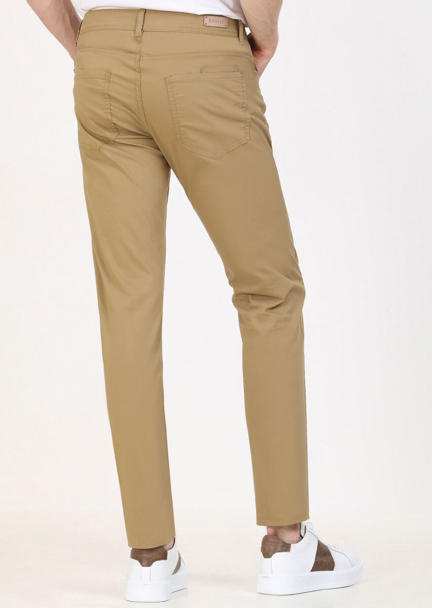 Deve Tüyü Düz Dokuma Slim Fit Casual Pamuk Karışımlı Pantolon - 5