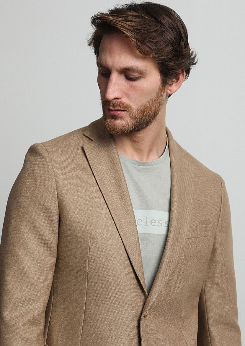 Deve Tüyü Düz Shirt Shoulder Slim Fit Yün Karışımlı Ceket - 2