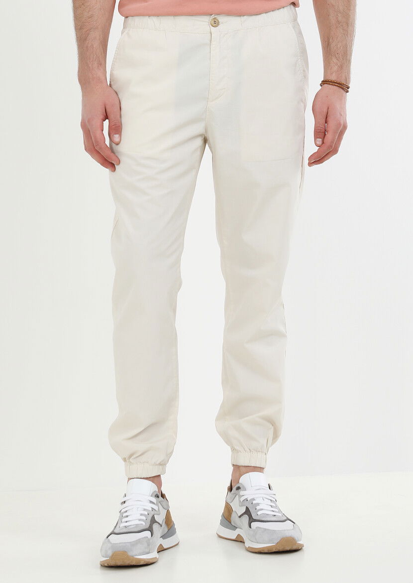 Ecru Weaving Jogging Fit Casual 100% Cotton Trousers - 1