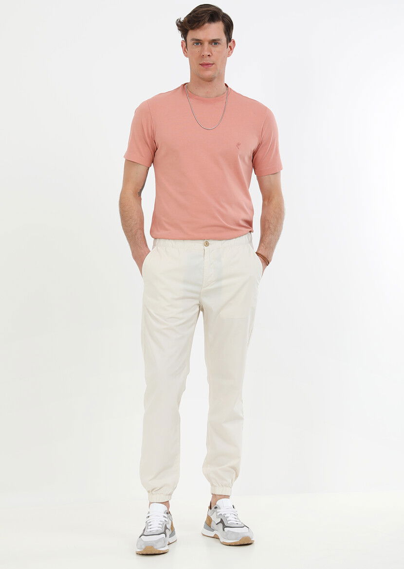 Ecru Weaving Jogging Fit Casual 100% Cotton Trousers - 2