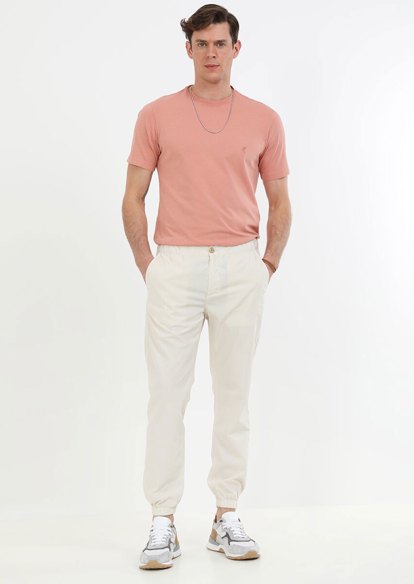 Ecru Weaving Jogging Fit Casual 100% Cotton Trousers - 2