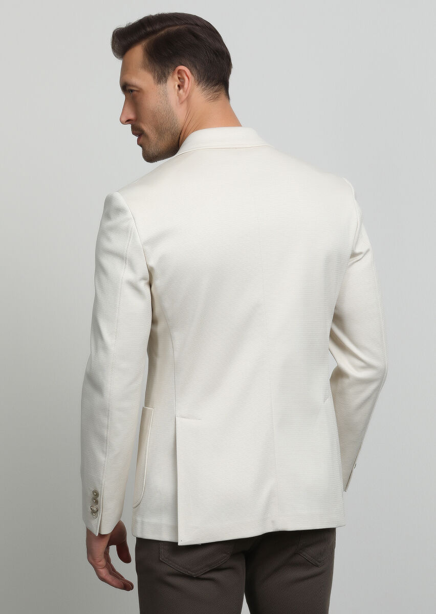 Ekru Düz Zeroweight Slim Fit %100 Pamuk Örme Ceket - 4