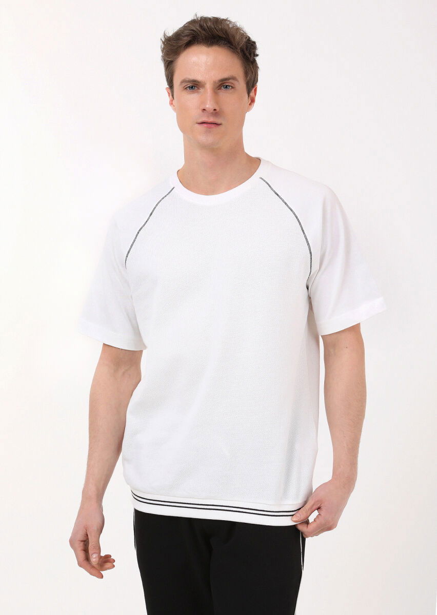 Ekru Jakarlı Sweatshırt - 1
