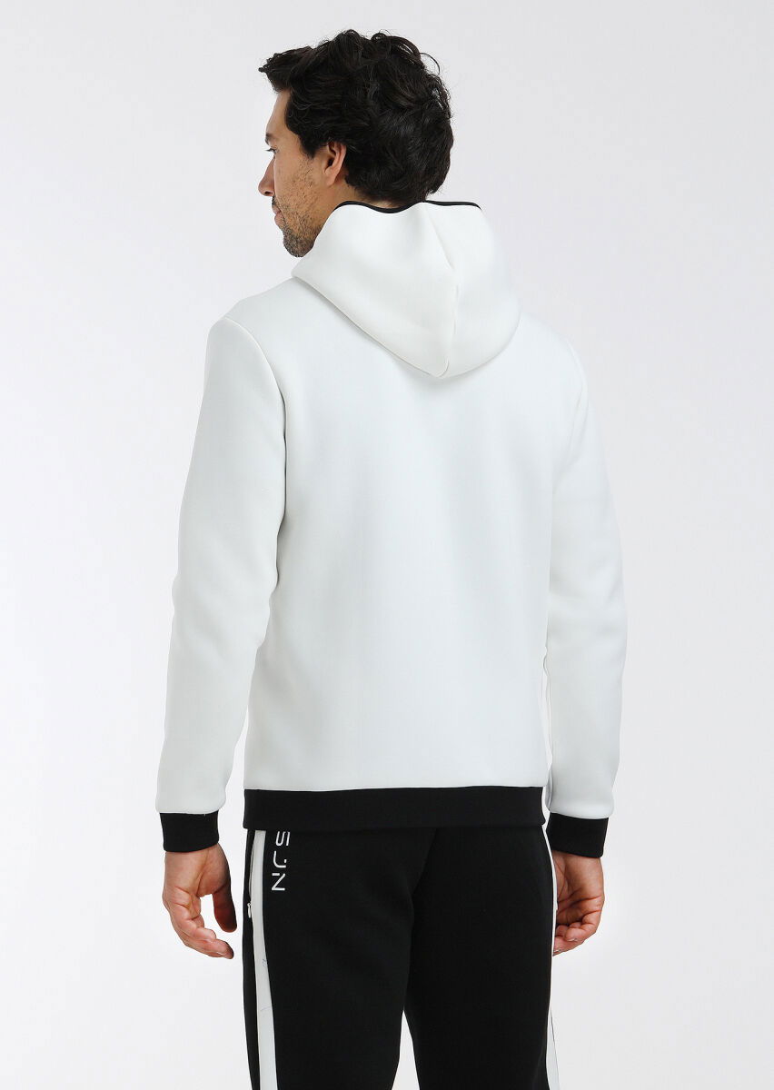 Ekru Kapüşonlu Düz Sweatshırt - 5