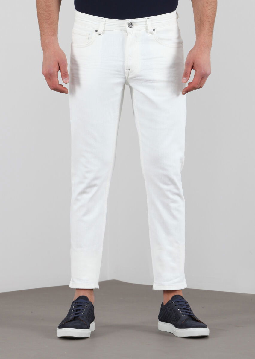 Ekru Pamuk Karışımlı Denim Pantolon - 1