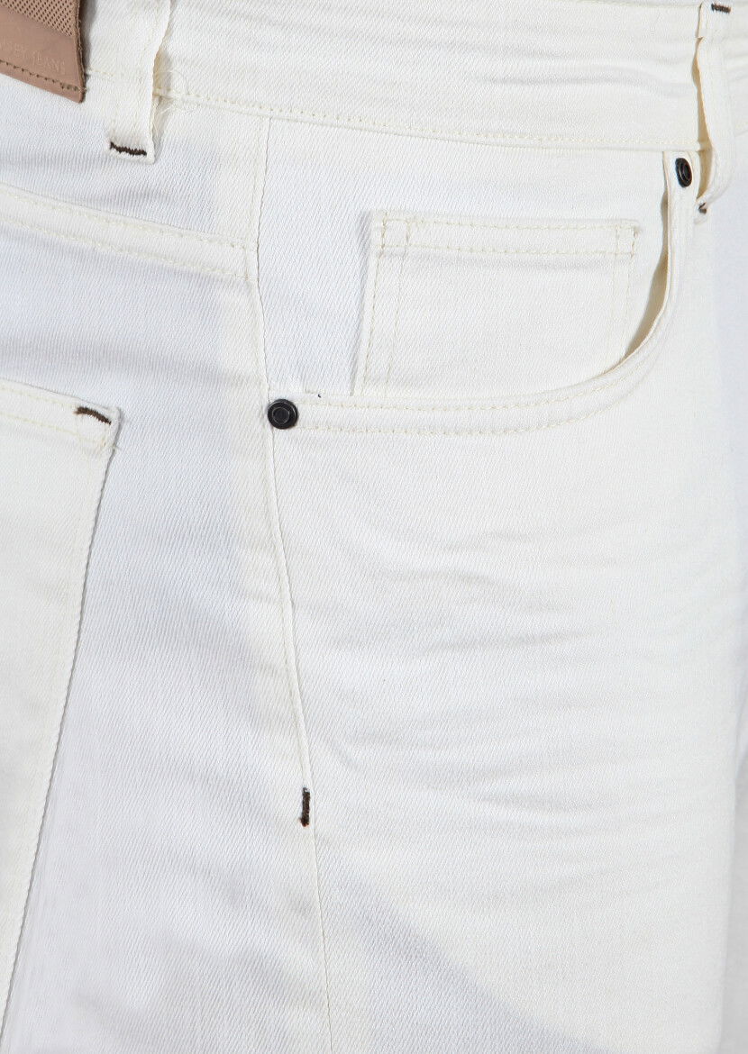 Ekru Pamuk Karışımlı Denim Pantolon - 3
