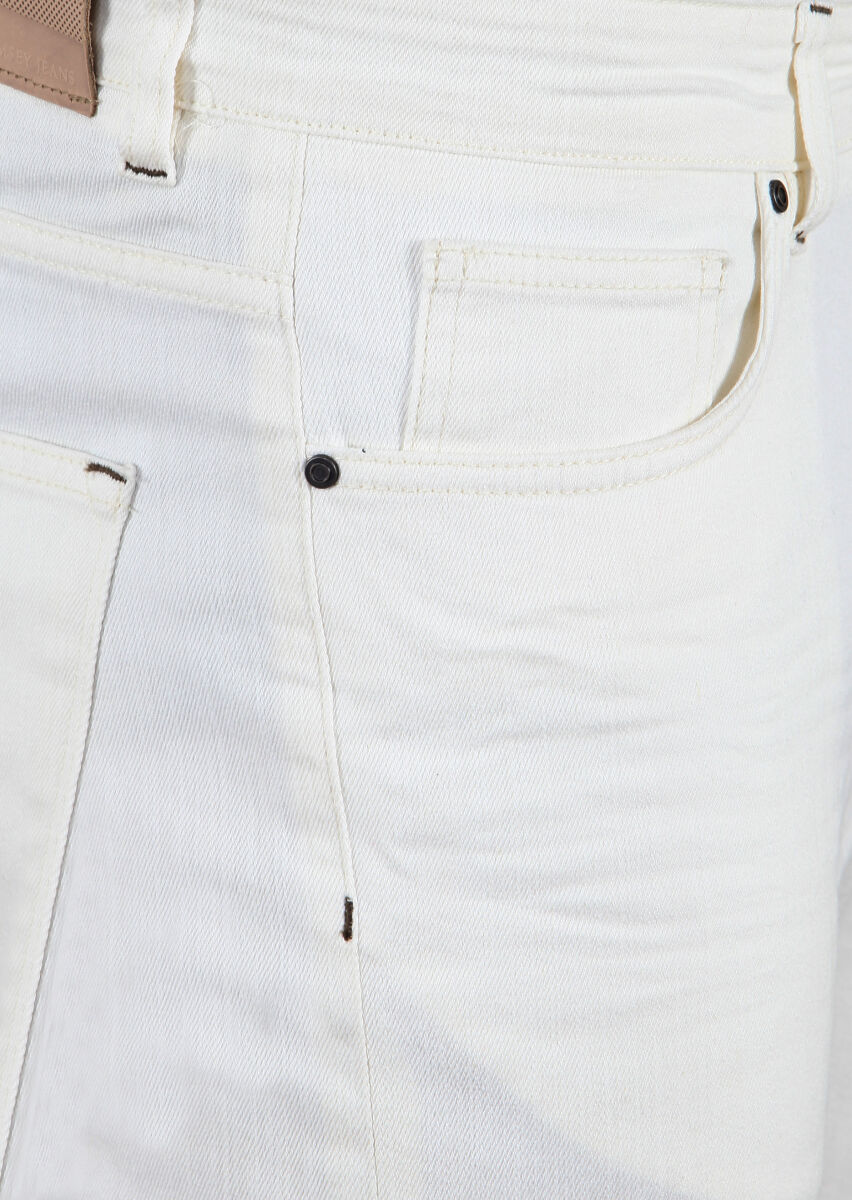 Ekru Pamuk Karışımlı Denim Pantolon - 3