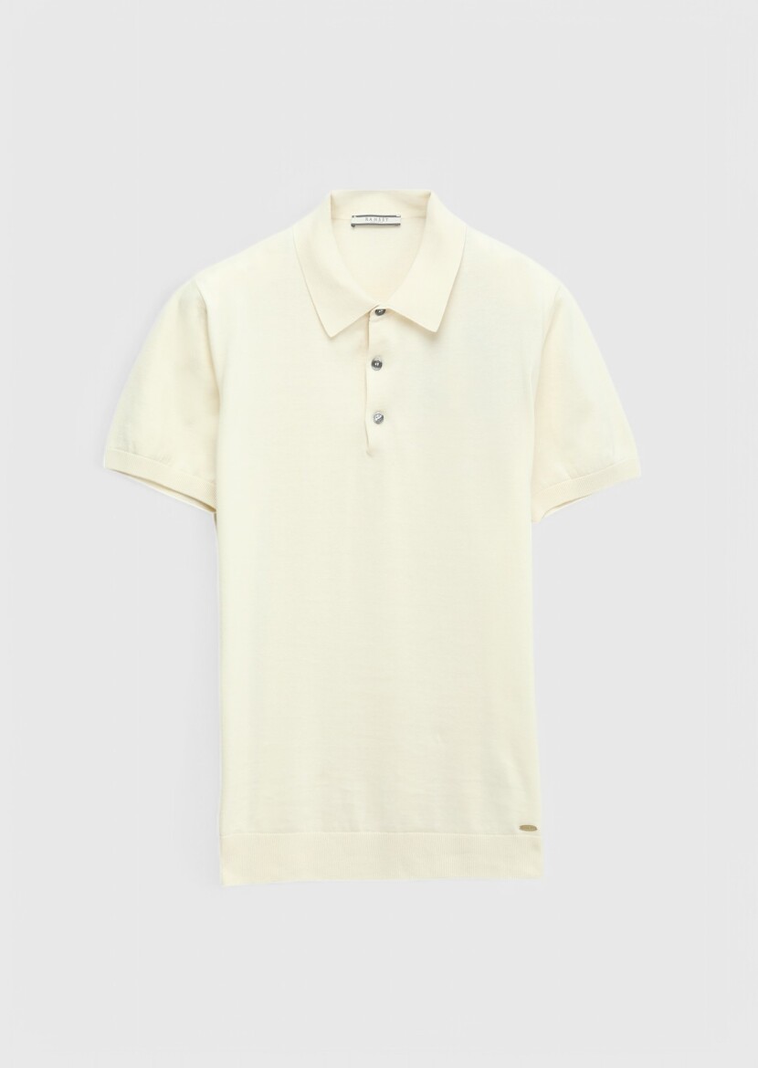 Ekru Polo Yaka %100 Pamuk Triko - 7