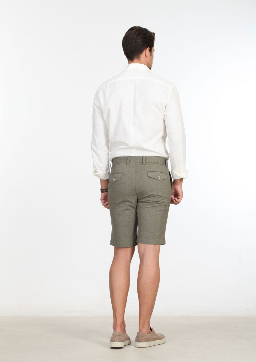 Green Weaving Regular Fit Casual Cotton Blended Bermuda - 4