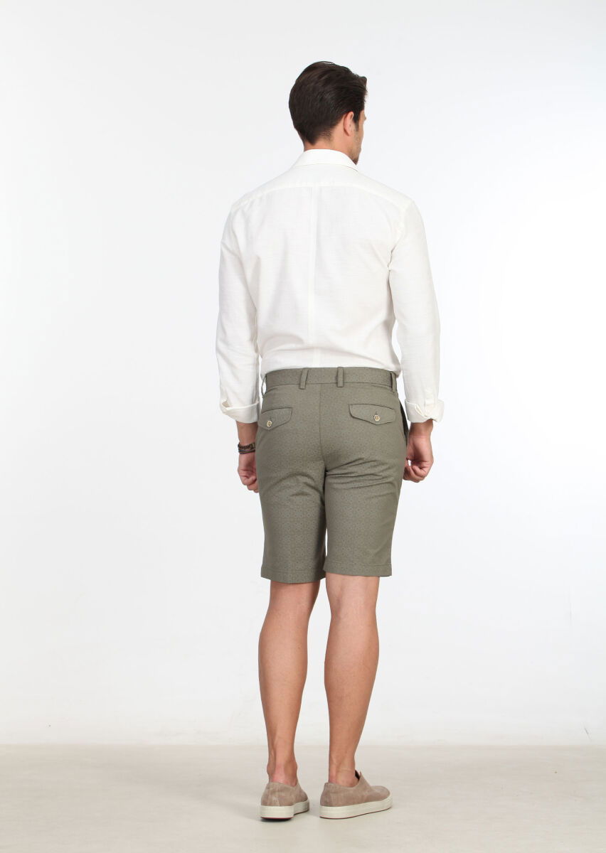Green Weaving Regular Fit Casual Cotton Blended Bermuda - 4