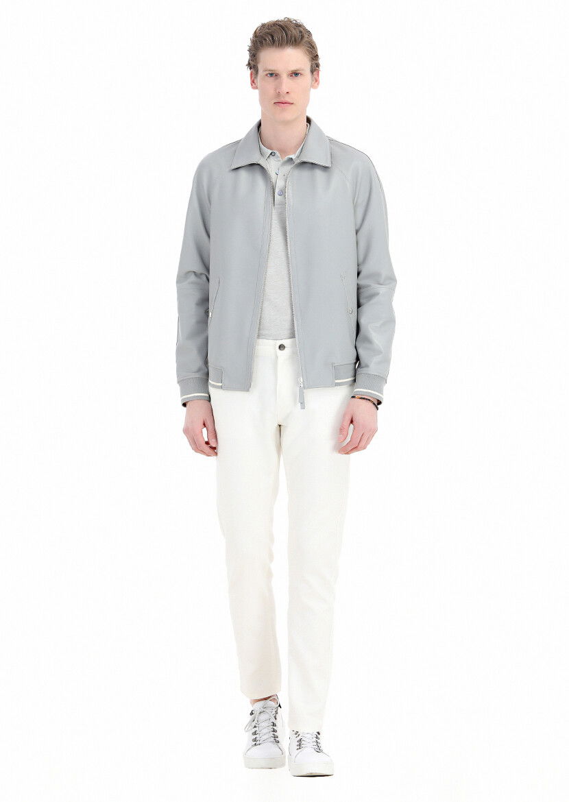 Grey Leather Leather Coat - 1