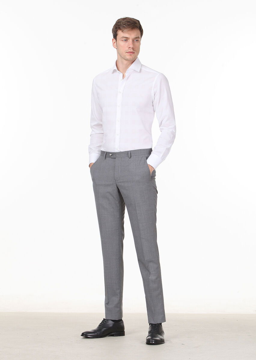 Grey Material Modern Fit Classical 100% Wool Trousers - 1