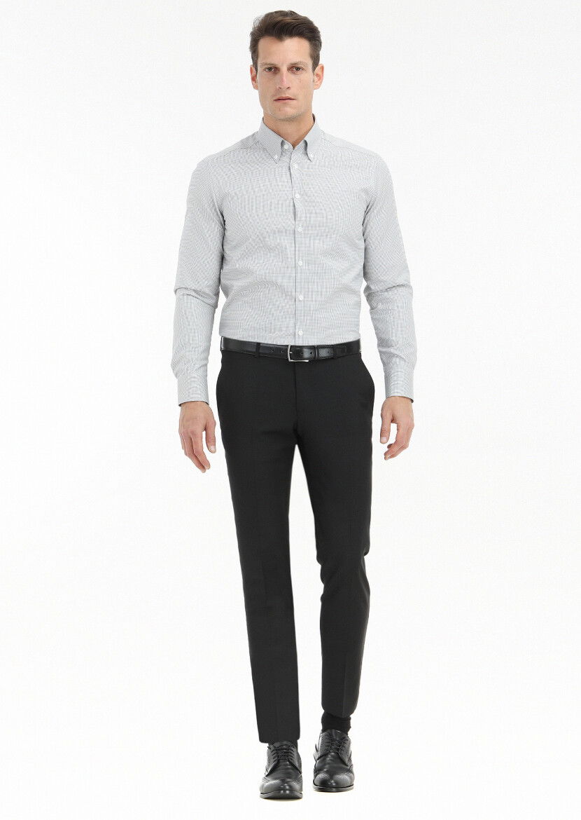 Grey Micro Regular Fit Weaving Classical 100% Cotton Shirt - 1