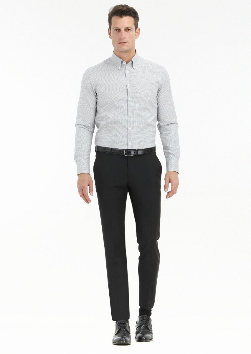 Grey Micro Regular Fit Weaving Classical 100% Cotton Shirt - 1