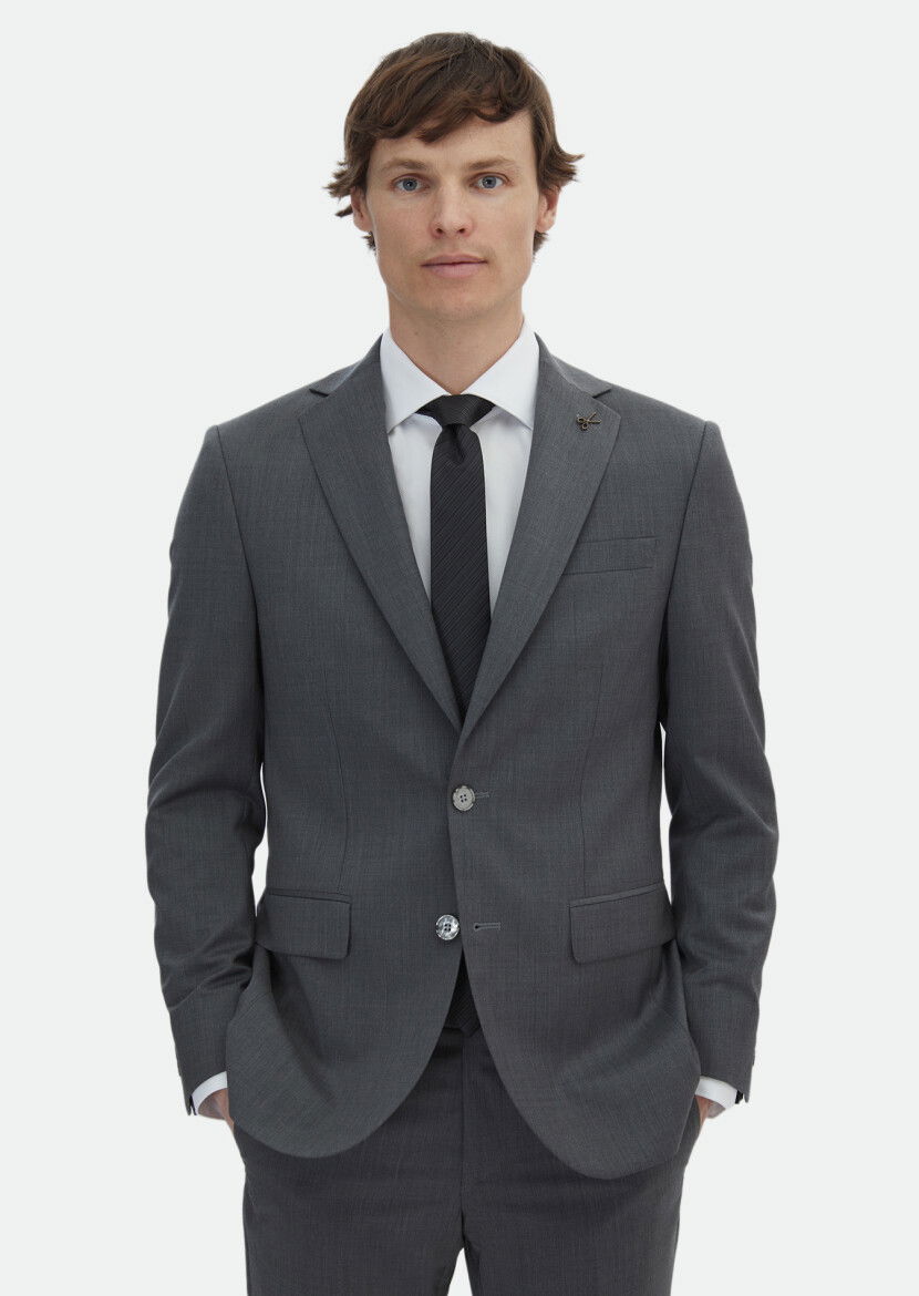 Grey Plain Modern Fit 100% Wool Suit - 1