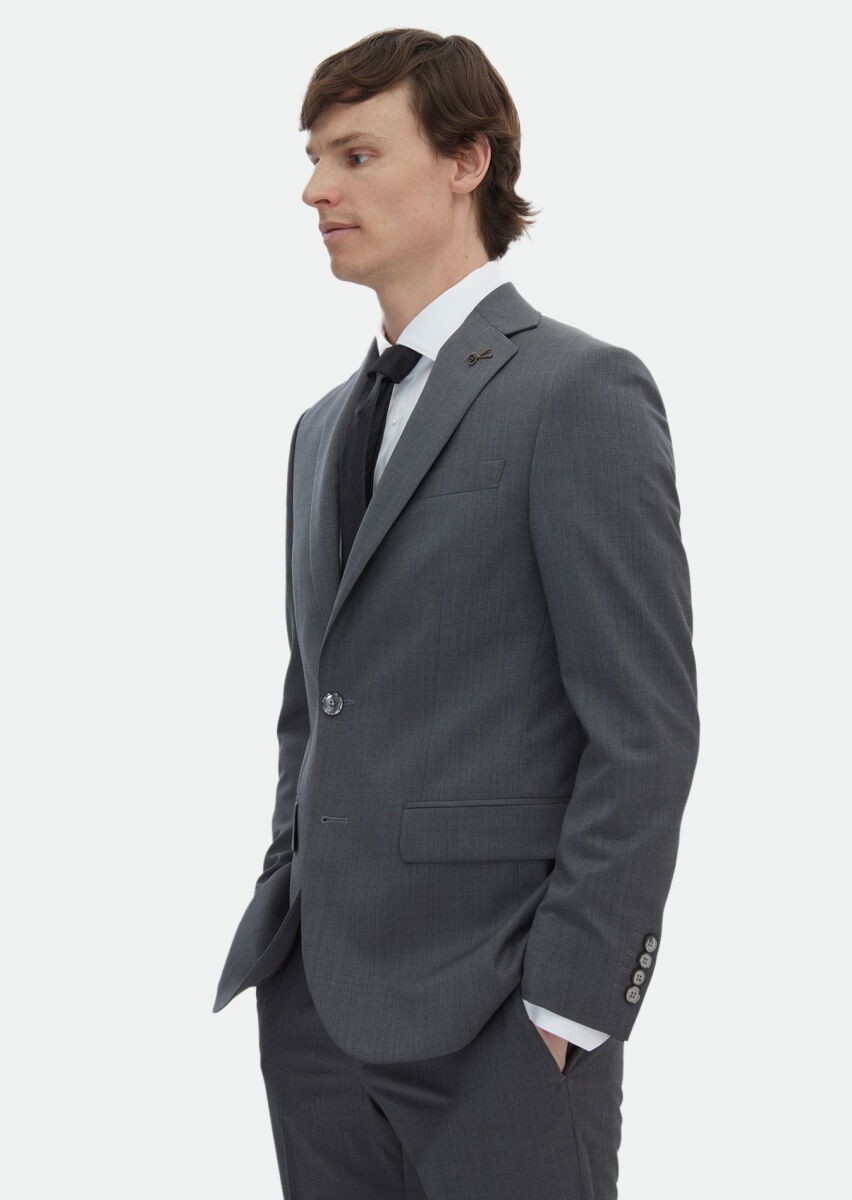 Grey Plain Modern Fit 100% Wool Suit - 4