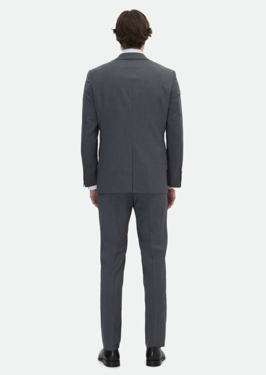 Grey Plain Modern Fit 100% Wool Suit - 6