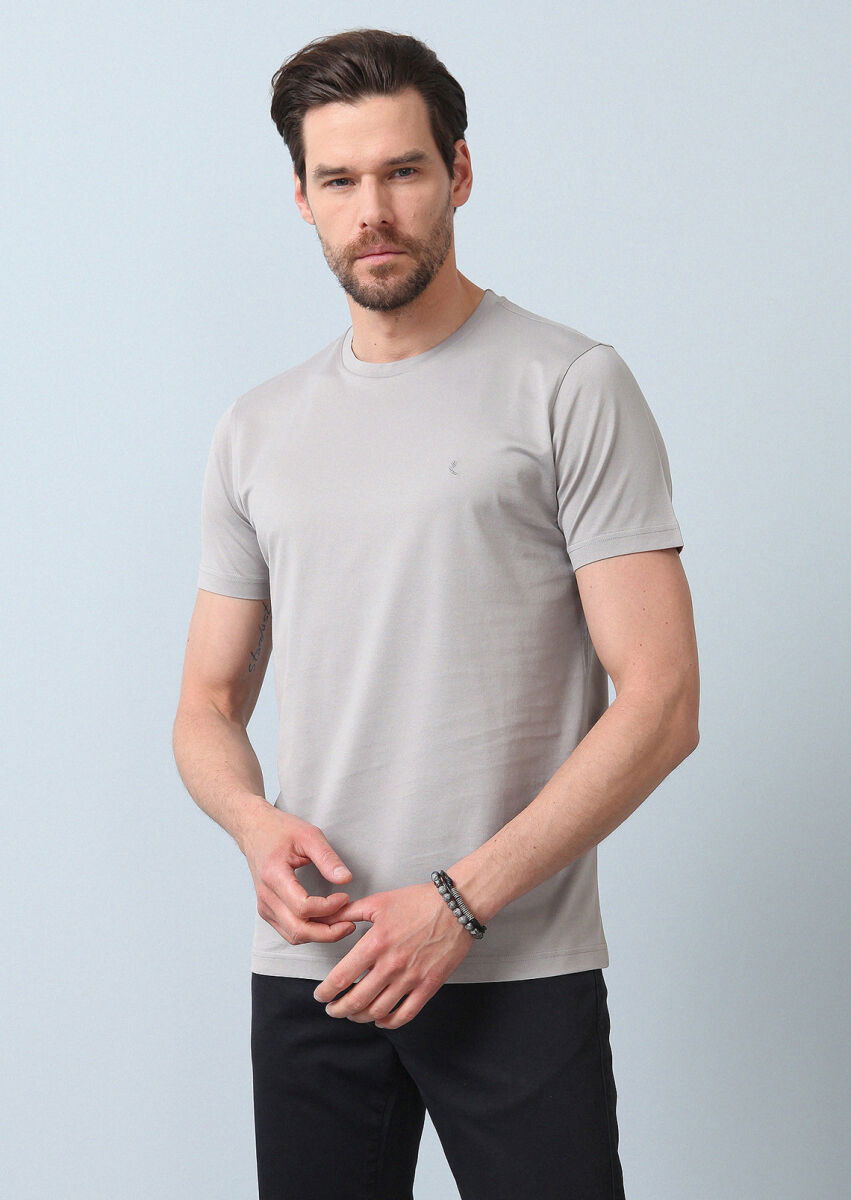 Gri %100 Pamuk T-Shirt - 1