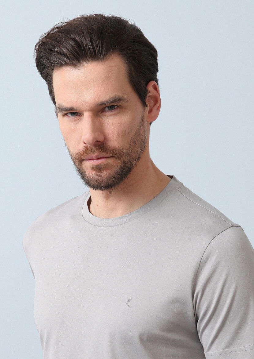 Gri %100 Pamuk T-Shirt 