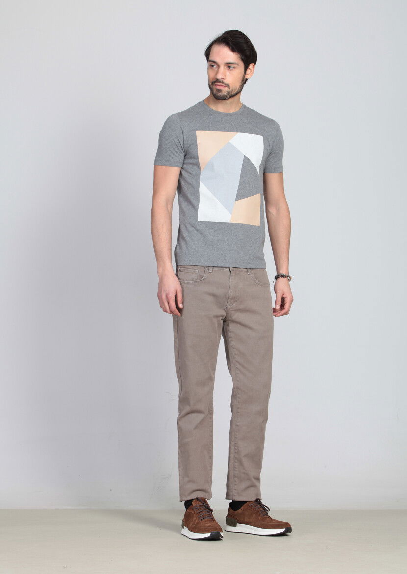 Gri Baskılı %100 Pamuk T-Shirt - 2