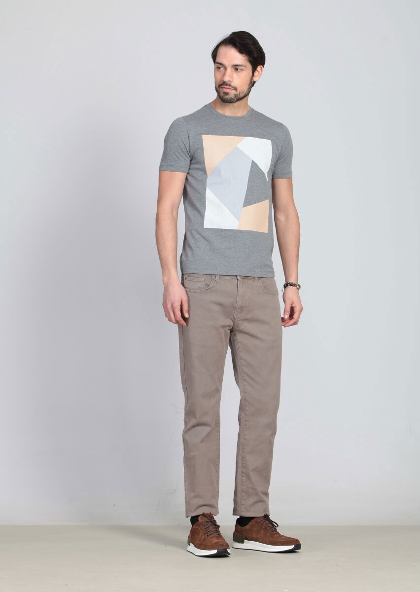 Gri Baskılı %100 Pamuk T-Shirt - 2