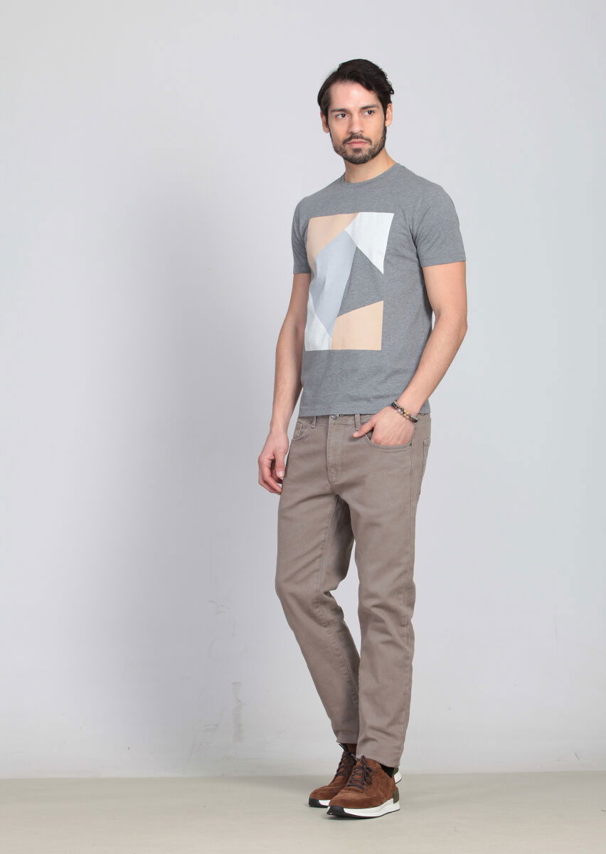 Gri Baskılı %100 Pamuk T-Shirt - 3