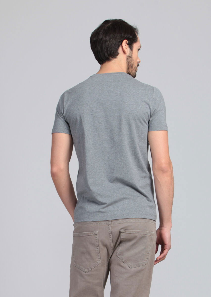 Gri Baskılı %100 Pamuk T-Shirt - 5