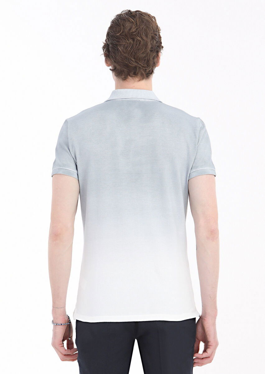 Gri Baskılı Polo Yaka %100 Pamuk T-Shirt - 5
