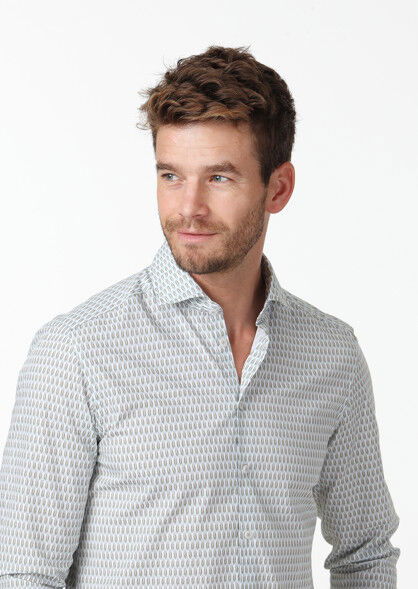 Gri Baskılı Slim Fit Dokuma Casual %100 Pamuk Gömlek - 3