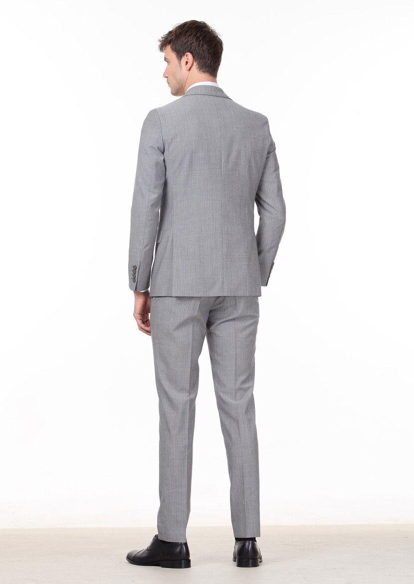Gri Çizgili Thin&taller Slim Fit %100 Yün Takım Elbise - 4