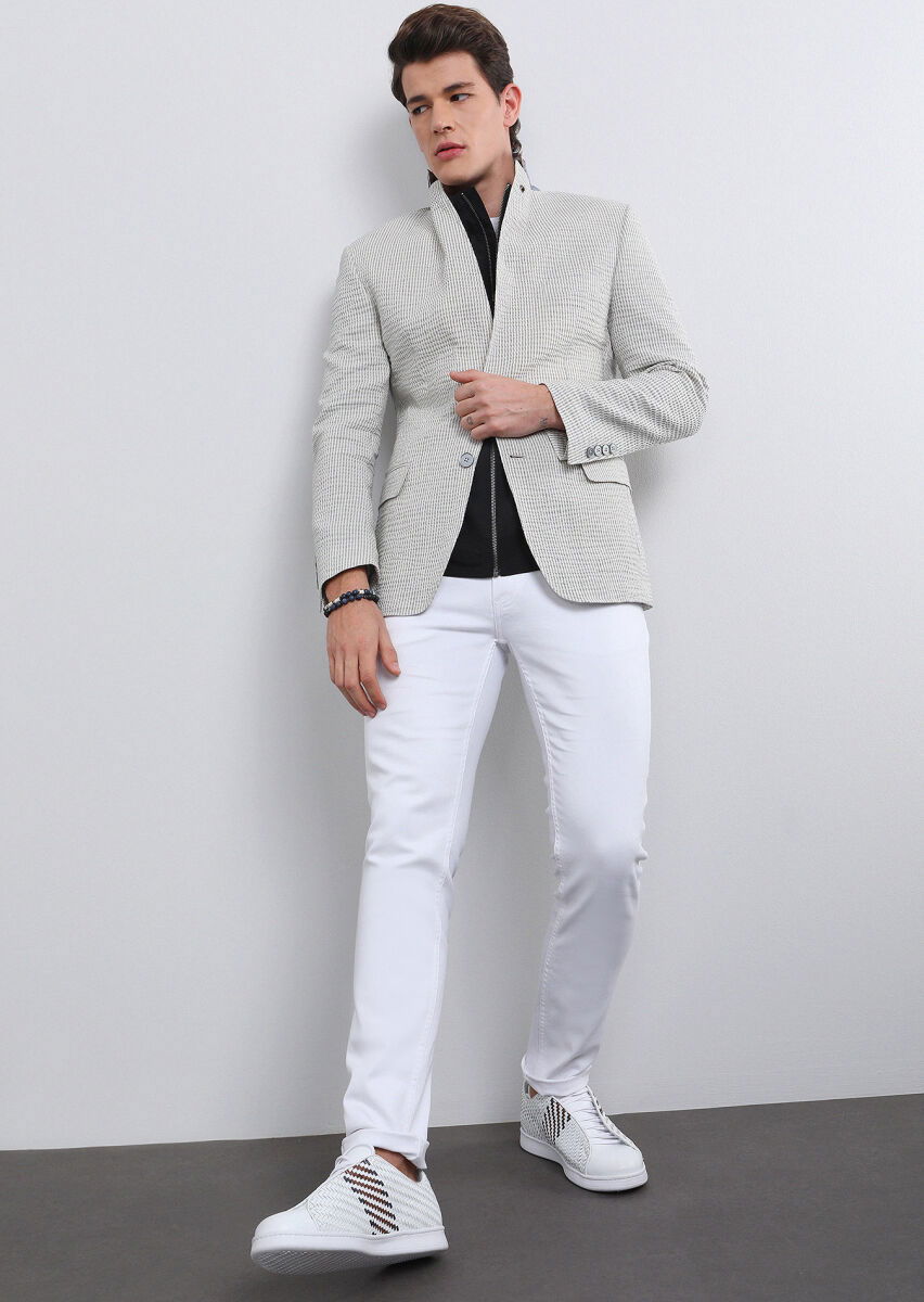 Gri Çizgili Zeroweight Slim Fit Pamuk Karışımlı Ceket - 2